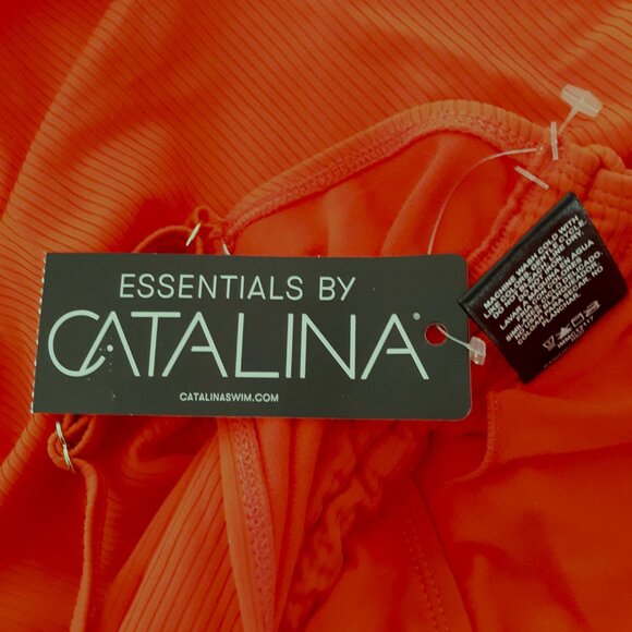 Catalina One Piece Swimsuit Side Ruched Adjustable Rib Knit Red Orange M 8-10 - Picture 7 of 7